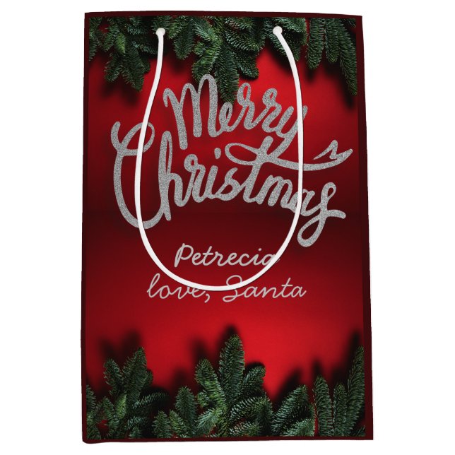 Christmas Love Santa Custom Name Red  Medium Gift Bag (Front)