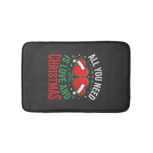 Christmas Love Santa Hat Typography Bath Mat