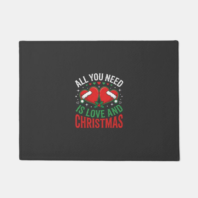Christmas Love Santa Hat Typography Doormat (Front)