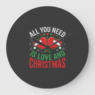 Christmas Love Santa Hat Typography Large Clock