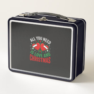 Christmas Love Santa Hat Typography Metal Lunch Box