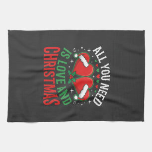 Christmas Love Santa Hat Typography Tea Towel