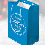 Christmas Love Santa Personalised Name Blue Medium Gift Bag<br><div class="desc">Create your own 'Love,  Santa' gift bag with this fun and festive design! A stylish template,  personalised with the recipient's name and featuring an illustrated border with snowflakes,  holly,  Christmas stockings and stars. An unique way of presenting a gift to someone special! Colours: blue and white.</div>
