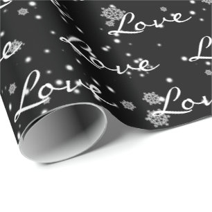 Christmas LOVE Text In Snowflakes Wrapping Paper