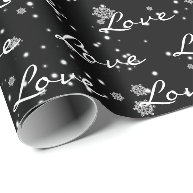 Christmas LOVE Text In Snowflakes  Wrapping Paper (Roll Corner)