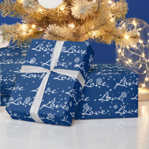 Christmas LOVE Text In Snowflakes  Wrapping Paper