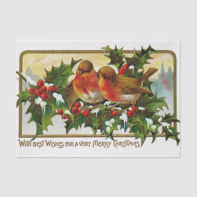Christmas Lovebirds Amongst Berries and Ivy Tissue Paper (Front)