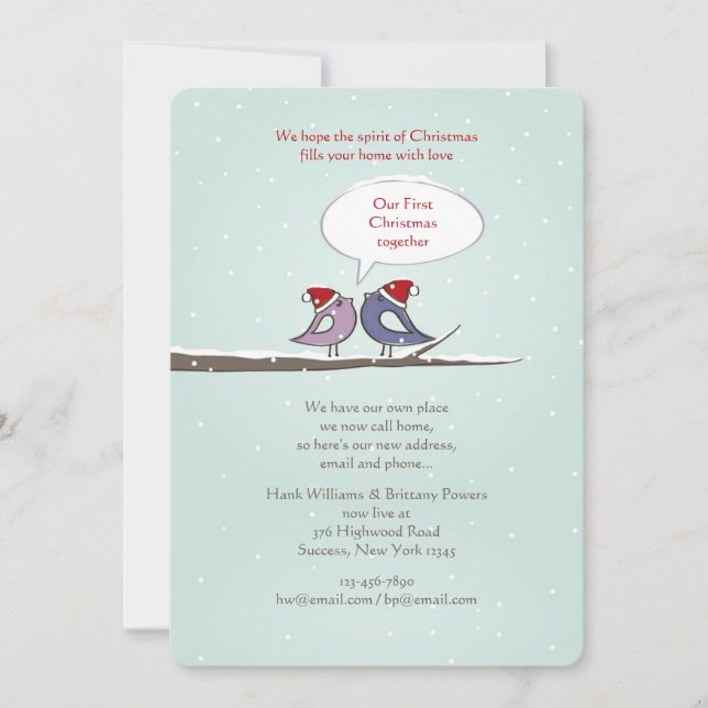 Christmas Lovebirds Holiday Card/New Address (Front)