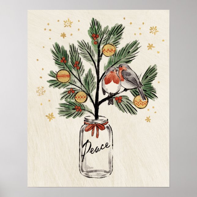 Christmas Lovebirds Peace Poster (Front)