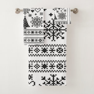 Christmas Lover Cross Pattern Sampler Design Bath Towel Set
