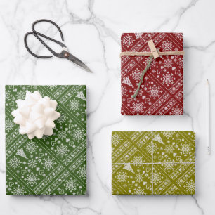 Christmas Lover Cross Pattern Sampler Design Wrapping Paper Sheet