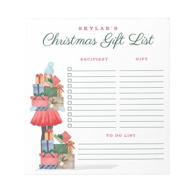 Christmas Lovin' Girl Christmas Present Gift List Notepad (Front)