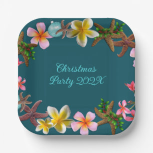 Christmas Luau Starfish Hawaiian Flowers Paper Plate