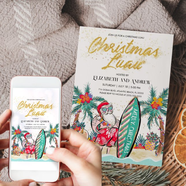 Christmas Luau Tropical Santa Invitation Card (Christmas Luau Tropical Santa Invitation)