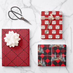 Christmas Lumberjack Black red Plaid with Deer  Wrapping Paper Sheet