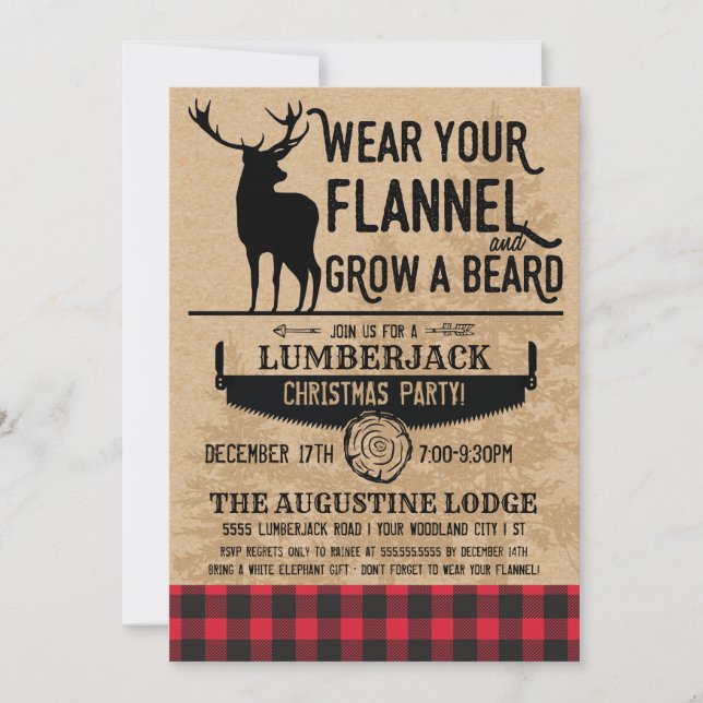 Christmas Lumberjack Invitation - Buffalo Plaid (Front)