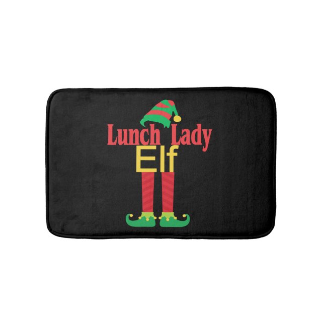 Christmas Lunch Lady Elf With Hat & Feet Holiday G Bath Mat (Front)