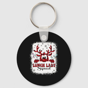 Christmas Lunch Lady Squad Reinder Buffalo Plaid X Key Ring