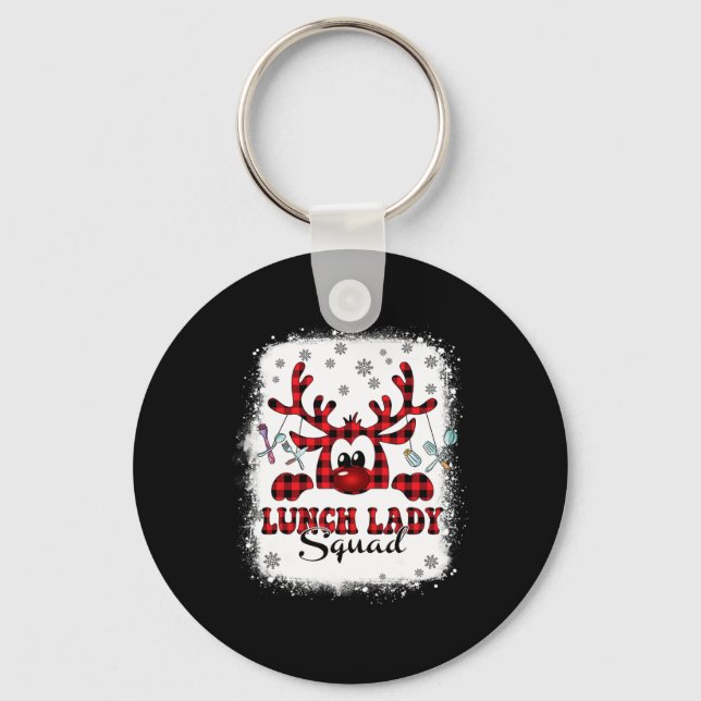 Christmas Lunch Lady Squad Reinder Buffalo Plaid X Key Ring (Front)
