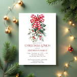 Christmas lunch red bow pines invitation<br><div class="desc">Christmas lunch party invitation card template instant digital download watercolor pines and red gingham bow simple Christmas party invitation cards</div>