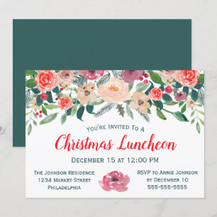 Christmas Luncheon Event Winter Florals Invitation