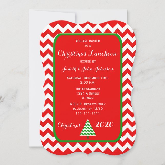 Christmas Luncheon Invitation in Chevron (Front)