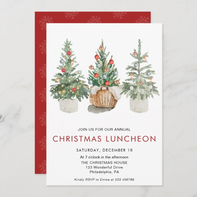 Christmas Luncheon Pine trees Holiday Invitation (Front/Back)