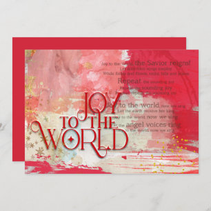 Christmas lyrics Joy To The World Red and Gold Holiday Card