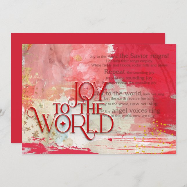 Christmas lyrics Joy To The World Red and Gold Holiday Card (Front/Back)