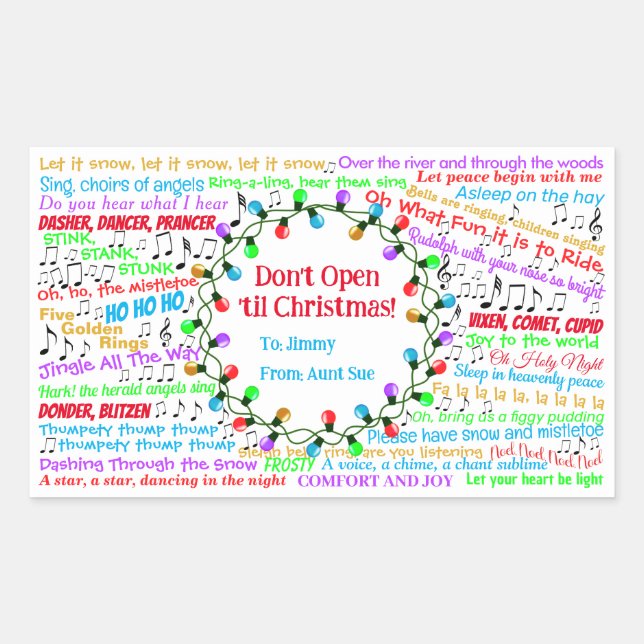 Christmas Lyrics  Rectangular Sticker (Front)
