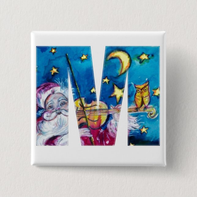 CHRISTMAS M LETTER / INSPIRED SANTA MONOGRAM 15 CM SQUARE BADGE (Front)