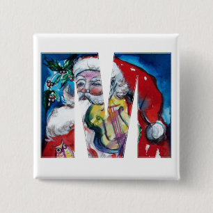 CHRISTMAS M LETTER / SANTA  WITH VIOLIN MONOGRAM 15 CM SQUARE BADGE