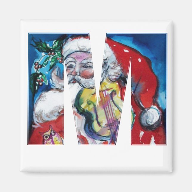 CHRISTMAS M LETTER / SANTA  WITH VIOLIN MONOGRAM MAGNET (Front)