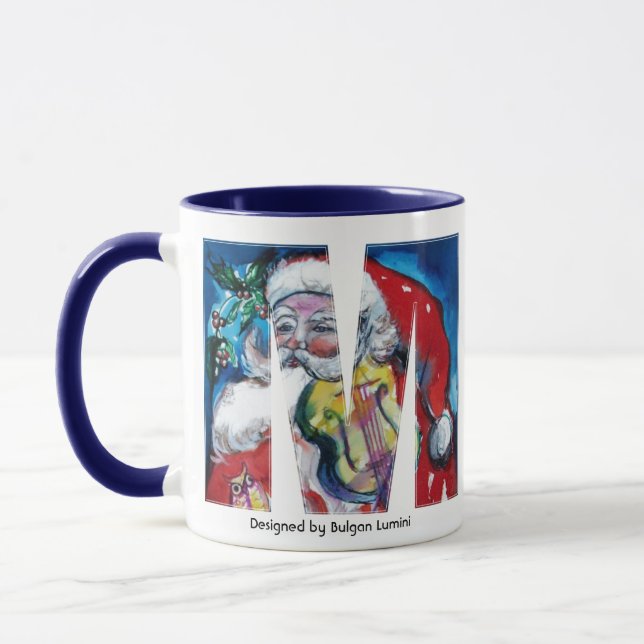 CHRISTMAS M LETTER / SANTA  WITH VIOLIN MONOGRAM MUG (Left)