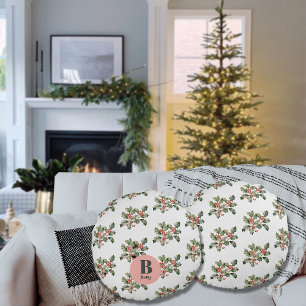 Christmas Macaron Mistletoe Custom Name  Round Cushion