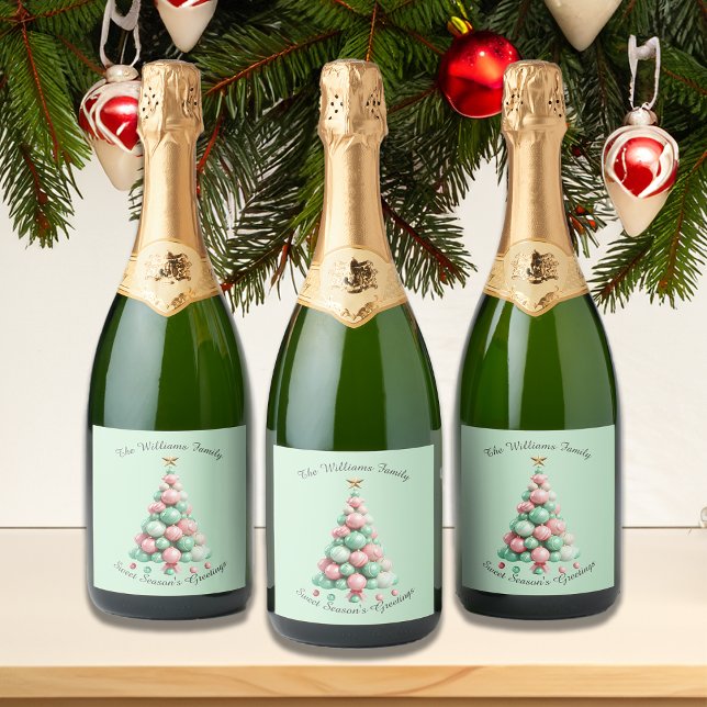 Christmas Macaron Trees Custom Name and Message Sparkling Wine Label (Creator Uploaded)