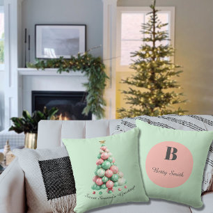 Christmas Macaron Trees Custom Name Cushion