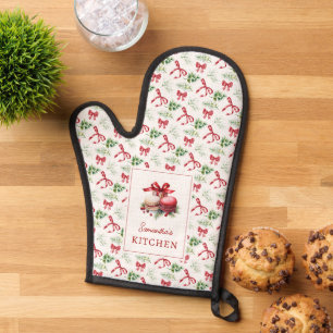 Christmas Macaroons Red Bow Greenery Pattern Oven Mitt