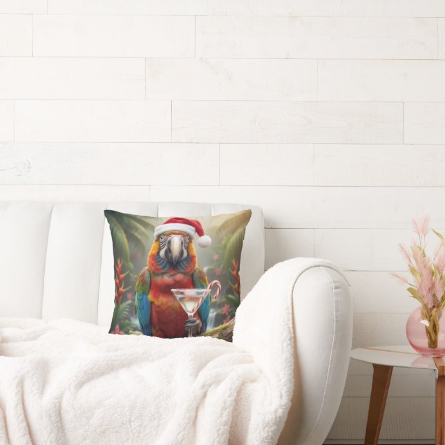 Christmas Macaw Parrot With Martini Cocktail Cushion (Couch)