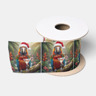 Christmas Macaw Parrot With Martini Cocktail Satin Ribbon