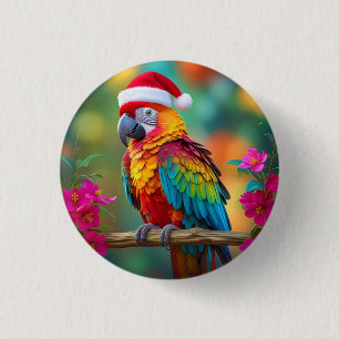 Christmas Macaw Wearing A Santa Hat-56483 3 Cm Round Badge