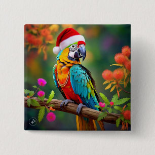 Christmas Macaw Wearing A Santa Hat-56485  15 Cm Square Badge