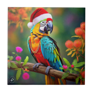 Christmas Macaw Wearing A Santa Hat-56485 Tile