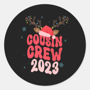 Christmas Maching Cousin Crew Riendeer Xmas Lights Classic Round Sticker