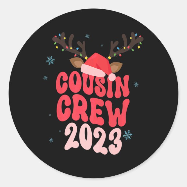 Christmas Maching Cousin Crew Riendeer Xmas Lights Classic Round Sticker (Front)