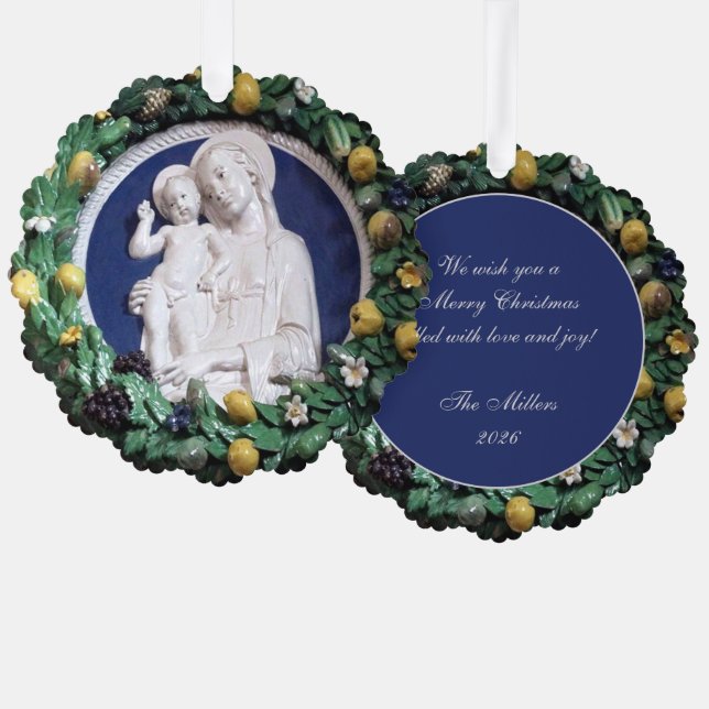 Christmas Madonna and Child Della Robbia Garland Tree Decoration Card (Front/Back)