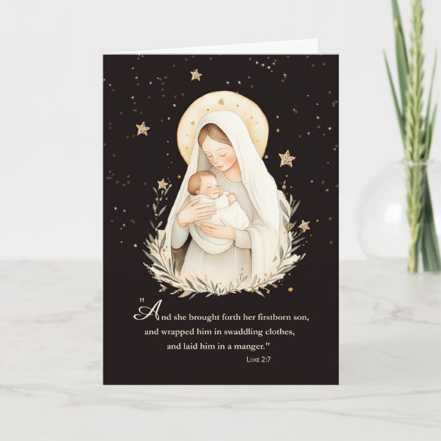 Christmas Madonna and Child Soft Cream on Black Card (Front)