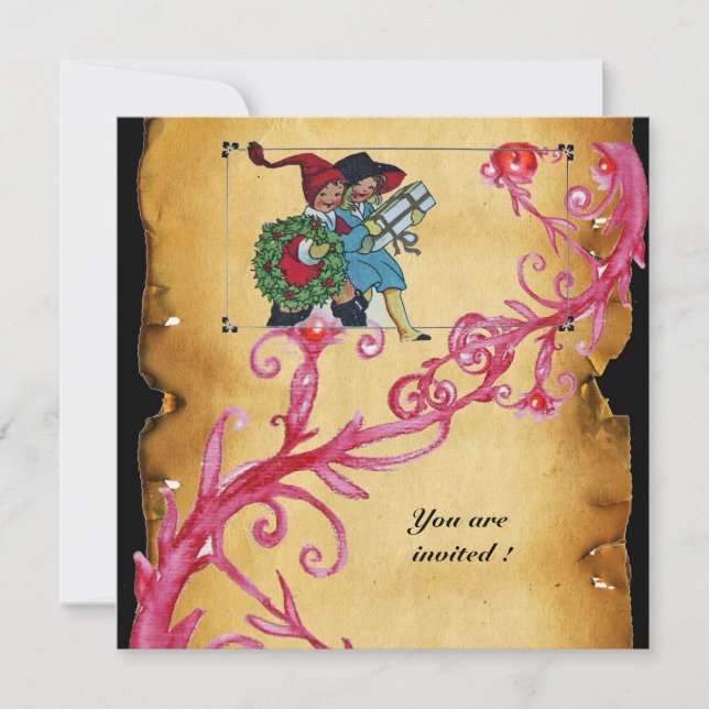 CHRISTMAS MAGIC BERRIES WITH CHILDREN AND GIFTS INVITATION (Front)