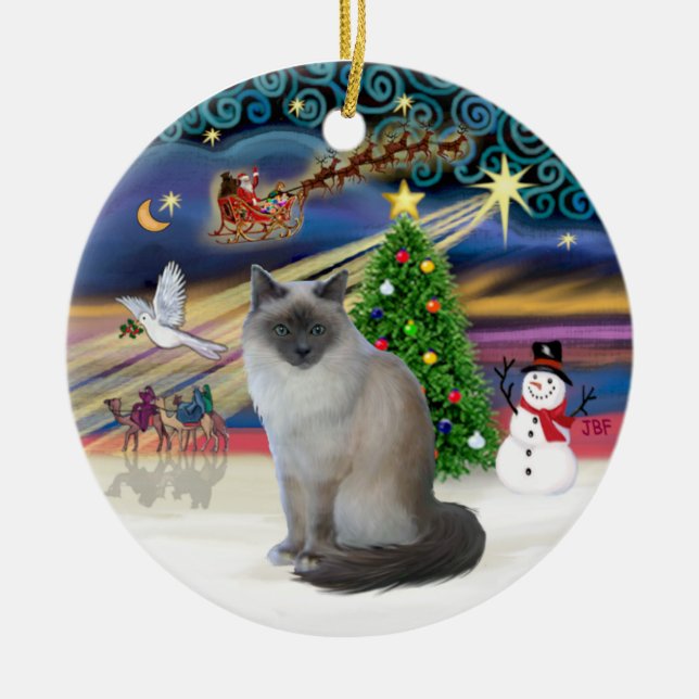 Christmas Magic - Birman cat Ceramic Tree Decoration (Front)