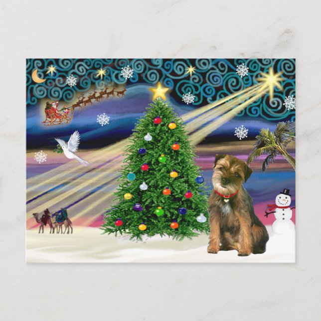 Christmas Magic Border Terrier Holiday Postcard (Front)